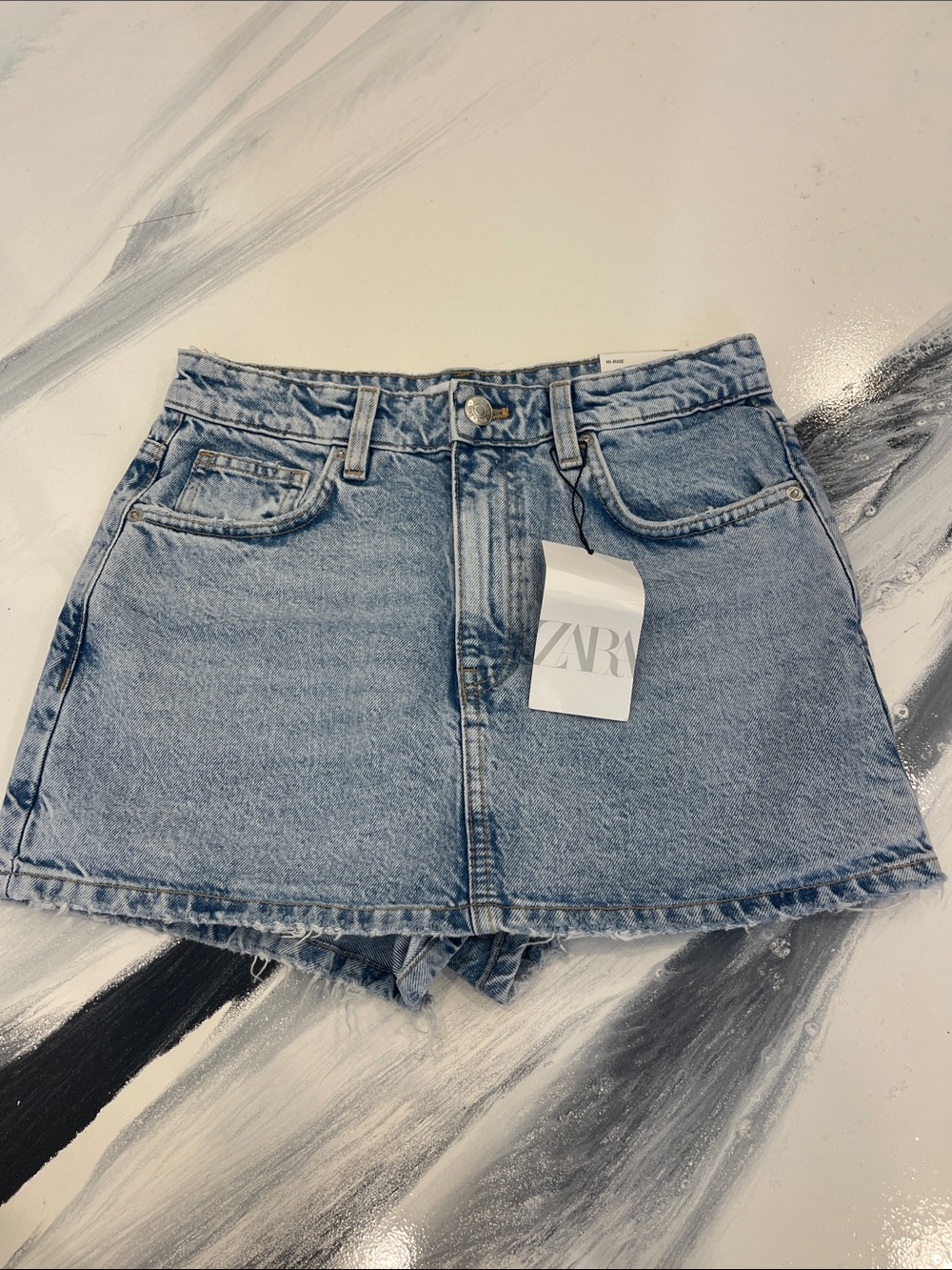 ZARA Light Blue Denim Mini Skort with Front Button